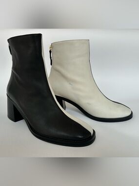 Miista London Two-Tone Leather Ankle Boots | Black & White | Size 39 (US 8.5)